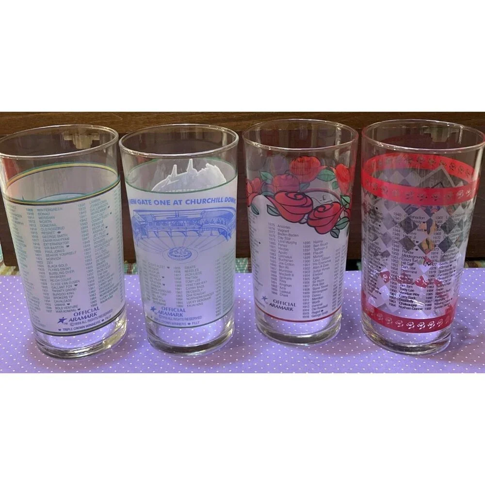 Kentucky Derby Drinking Glasses Julep LOT OF 4 1999 2000‎ 2001 2003 Vintage 5.5”